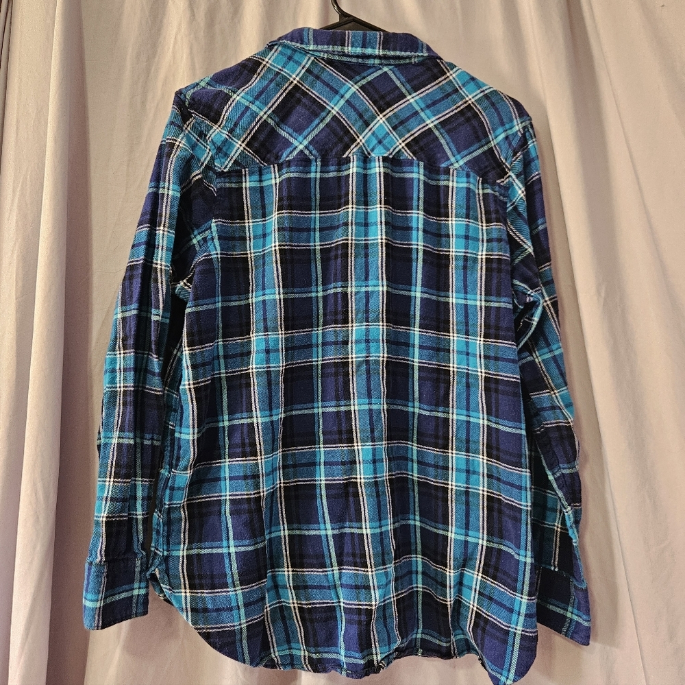 Woolrich Womens‎ Plaid Flannel Button Down Shirt Blue Turquoise XL - Picture 2 of 3